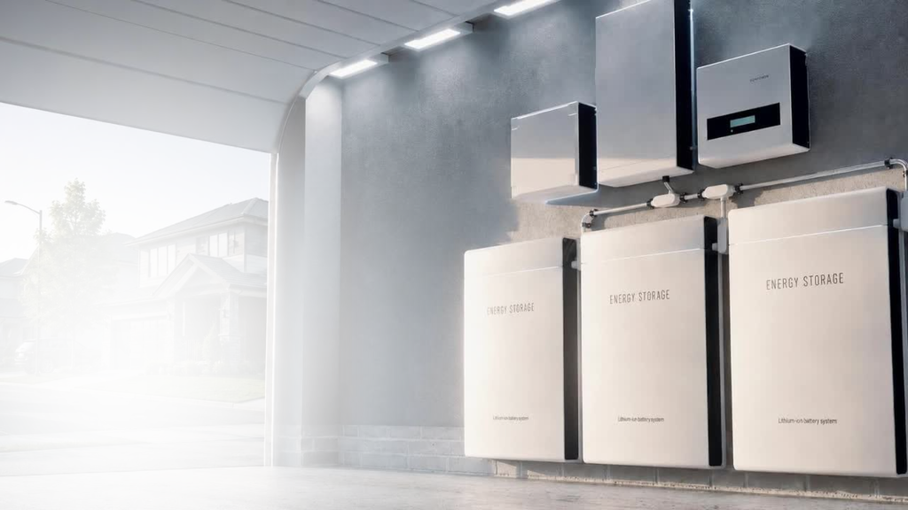 Intelligent home battery energy storage systems mounted neatly on wall